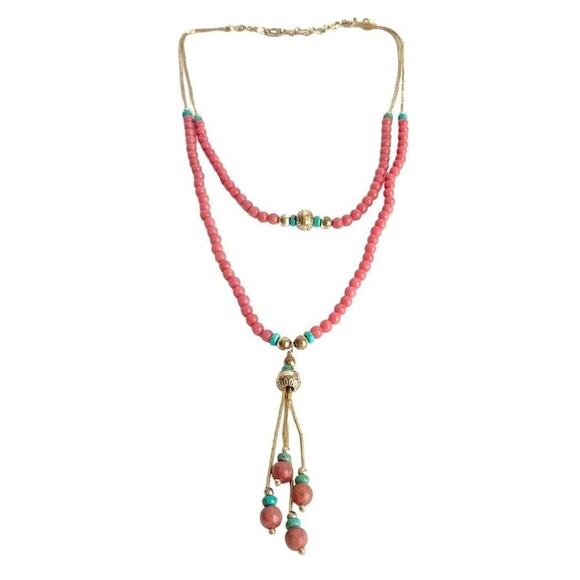 Carolyn Pollack Beaded Necklace Liquid Silver Rhodonite Turquoise Lariat QT Quoc - Picture 1 of 10